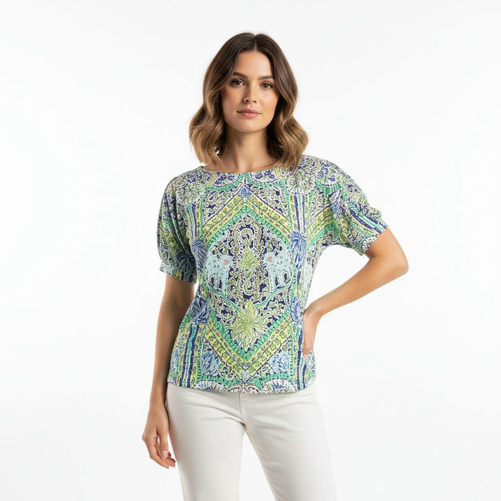 Lilly Pulitzer Short Sleeve Green Blue Paisley Tee - Medium
